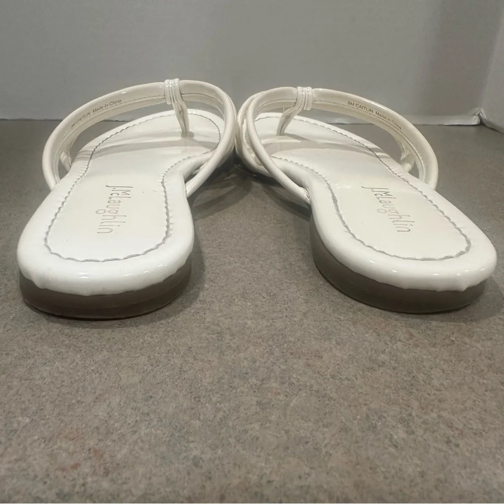 J. McLaughlin Caitlin White Patent Leather Flip Flops Slip On Sandals Thongs 8